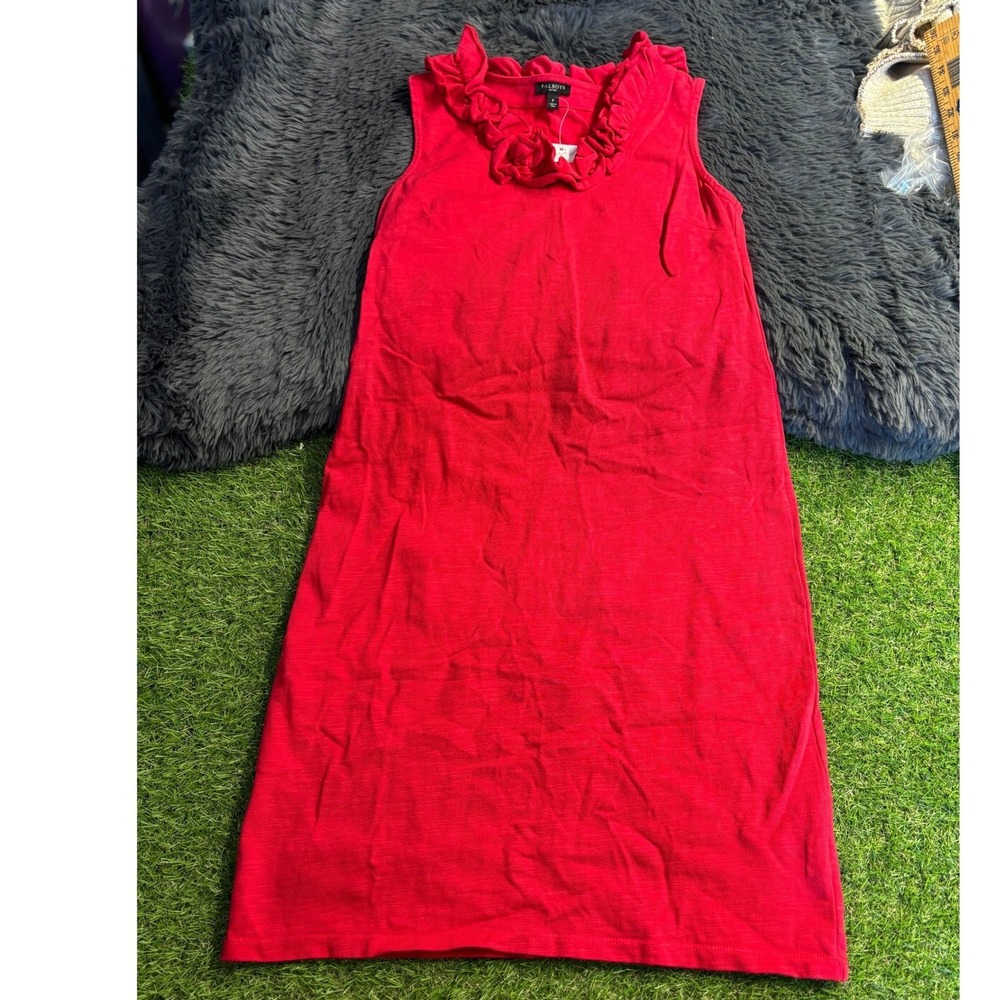 Talbots Petites Red Ruffle Neckline Textured Knit Top